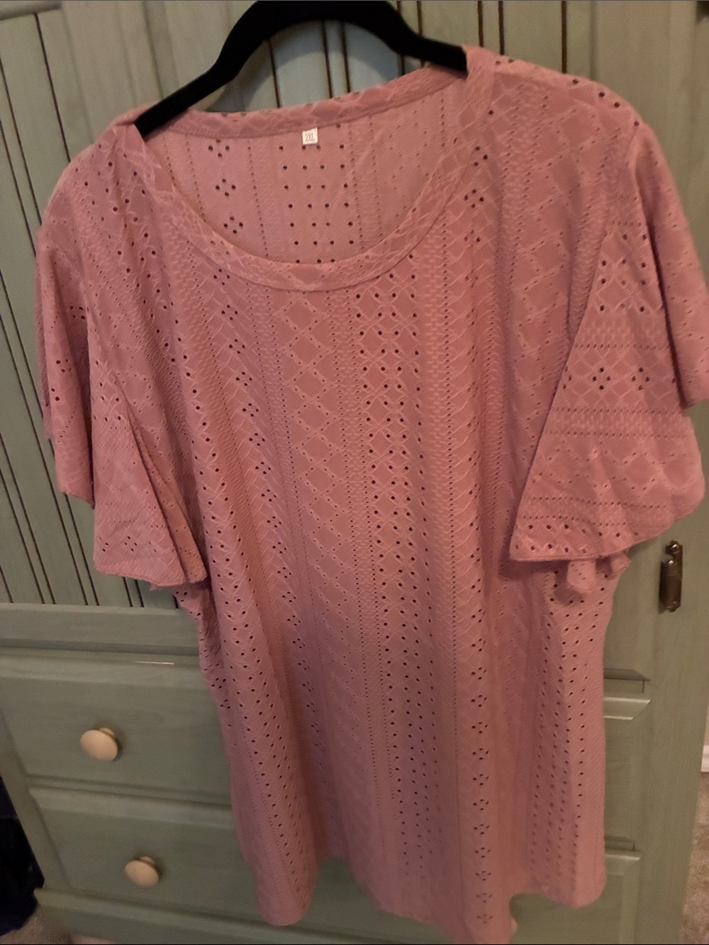 Women’s Pink Eyelet Flutter-Sleeve Tunic Top